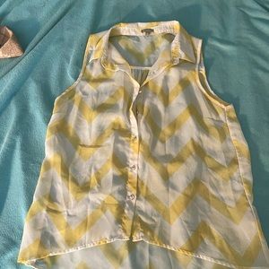 Sheer yellow and white chevron pattern blouse